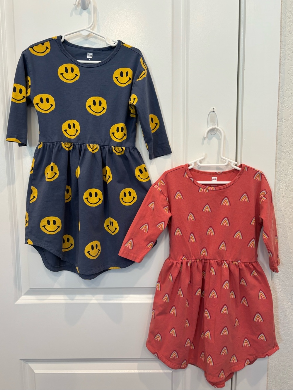 Tea Collection Girls Dress Bundle Smiley Face Rainbow Long Sleeve Size 4 Twirl